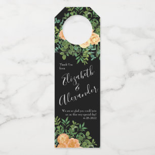 Étiquettes Pour Bouteilles Mariage Floral de Pêche & de Pivoine Noire & de Ro