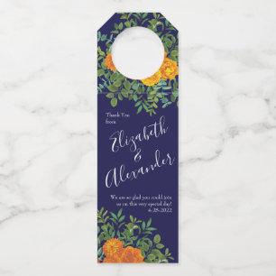 Étiquettes Pour Bouteilles Mariage floral moderne rose bleu et orange