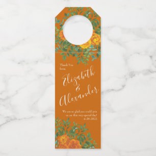 Étiquettes Pour Bouteilles Mariage Floral Orange et Rouille Automne Pivoine e