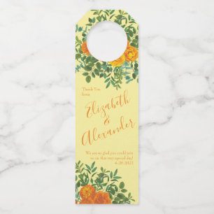 Étiquettes Pour Bouteilles Mariage Floral Orange Jaune
