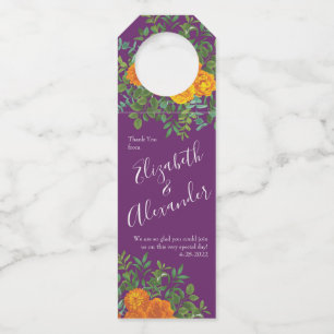 Étiquettes Pour Bouteilles Mariage Floral Orange & Plum Violet Peony & Rose