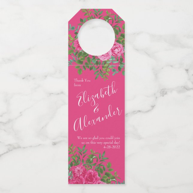 Étiquettes Pour Bouteilles Mariage Floral Rose Clair (Devant)