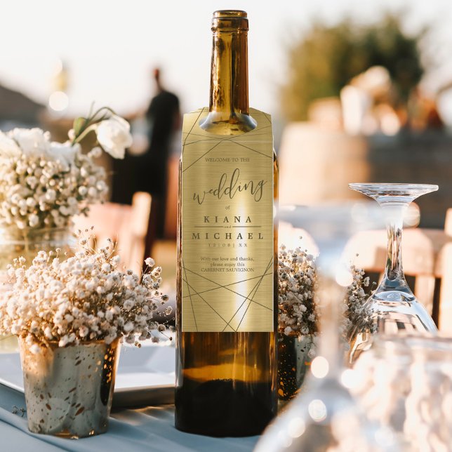 Étiquettes Pour Bouteilles Mariage géométrique métallique Gold ID648 (Wine Bottle In Situ)