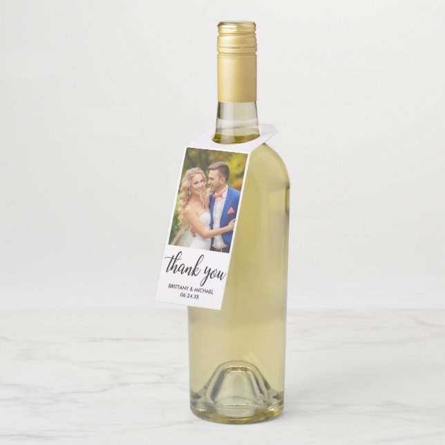 Étiquettes Pour Bouteilles Mariage Merci mariée et de chambre photo (Incliné)