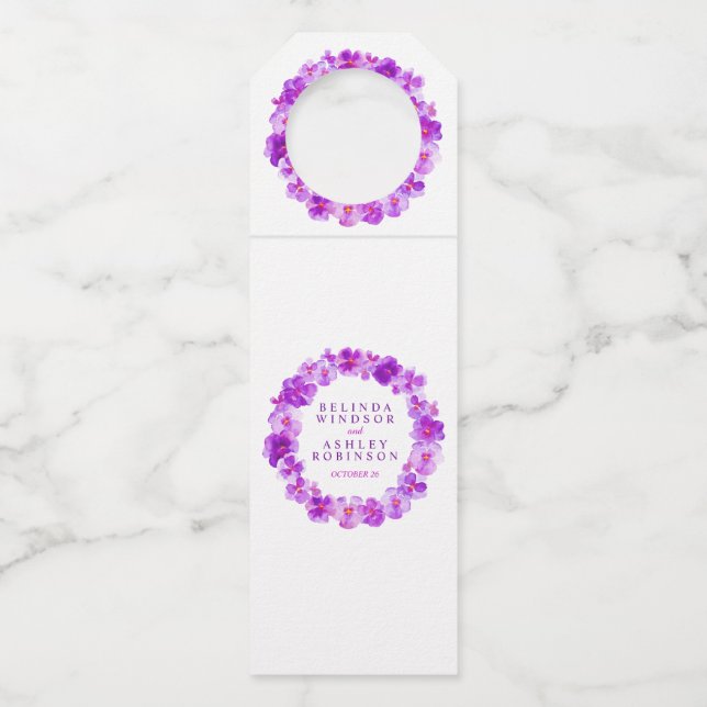 Étiquettes Pour Bouteilles Mariage pensée violette aquarelle personnalisée  (Devant)