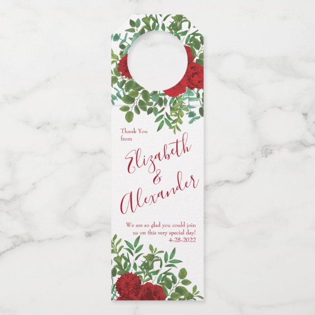 Étiquettes Pour Bouteilles Mariage Red Rose (Devant)