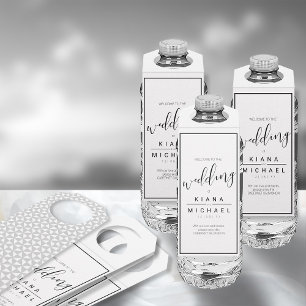 Étiquettes Pour Bouteilles Mariage simple minimaliste Bienvenue Noir ID523