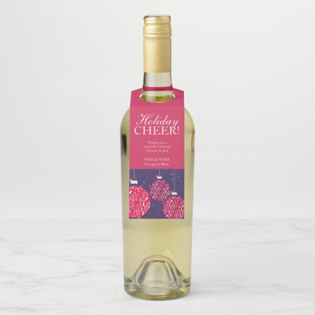 Étiquettes Pour Bouteilles Marques de vin de Noël baubles rouge bleu personna (Sur bouteille)