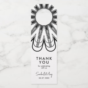 Étiquettes Pour Bouteilles Merci fleur noir et blanc minimaliste