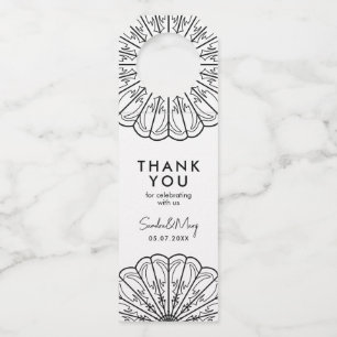 Étiquettes Pour Bouteilles Merci floral minimaliste noir et blanc
