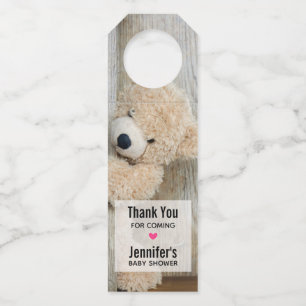 Étiquettes Pour Bouteilles Mignon Ours en Peluche Mur en Bois Rustique Baby S