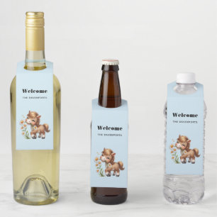 Étiquettes Pour Bouteilles Mignonne Pony Mange Manger Des Marguerites