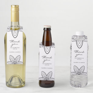 Étiquettes Pour Bouteilles Moderne minimaliste floral noir et blanc