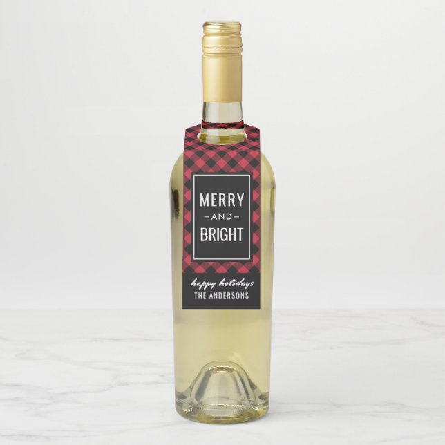 Étiquettes Pour Bouteilles Moderne rouge Merry and Bright Plaid Buffalo (Sur bouteille)