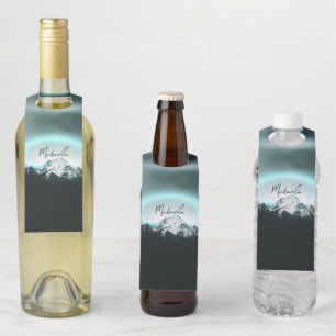 Étiquettes Pour Bouteilles Monogramme de lumière néon bleue mystérieuse de mo