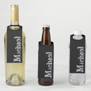 Étiquettes Pour Bouteilles Monogramme de nom moderne minimaliste noir blanc