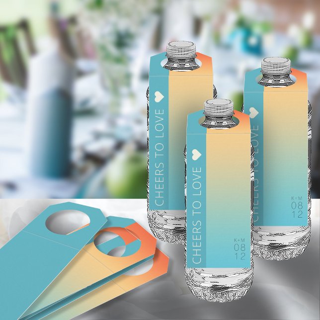 Étiquettes Pour Bouteilles Mood Gradient Mariage Cheers Tropical Sky ID741 (Front/Back In Situ)