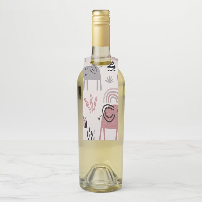 Étiquettes Pour Bouteilles motif avec de mignons éléphants et girafes géant (Sur bouteille)