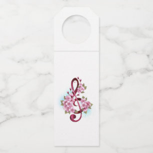 Étiquettes Pour Bouteilles Musical treble clef notes with sakura flowers