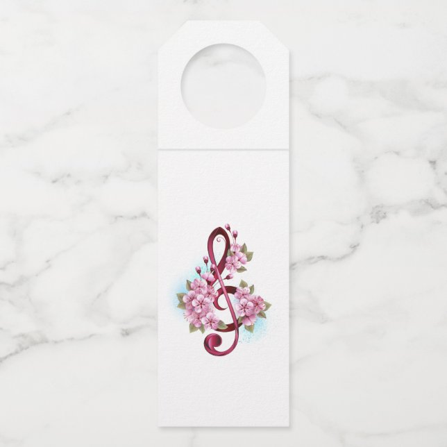 Étiquettes Pour Bouteilles Musical treble clef notes with sakura flowers (Devant)