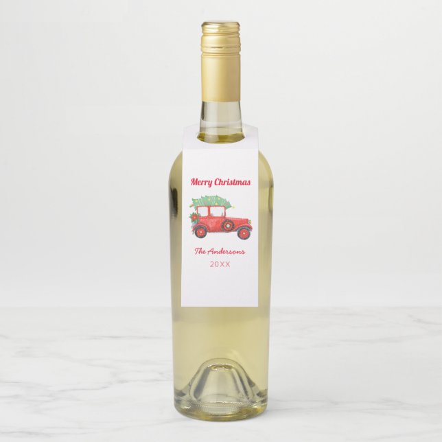 Étiquettes Pour Bouteilles Noël Camion Rouge Fête agricole (Sur bouteille)