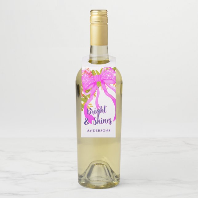 Étiquettes Pour Bouteilles Noël Ruban Rose Brillant (Sur bouteille)