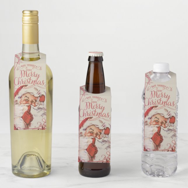 Étiquettes Pour Bouteilles Noël vintage  (En situation)
