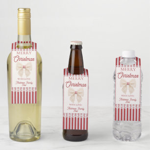 Étiquettes Pour Bouteilles Nœud en dentelle vintage rayures rouges rétro Noël