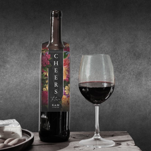 Étiquettes Pour Bouteilles Nuits Sultry Floral Mariage Cheers to Love ID829 (Wine Bottle In Situ)