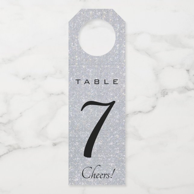 Étiquettes Pour Bouteilles Numéro de table de cristal en argent modifiable (Devant)
