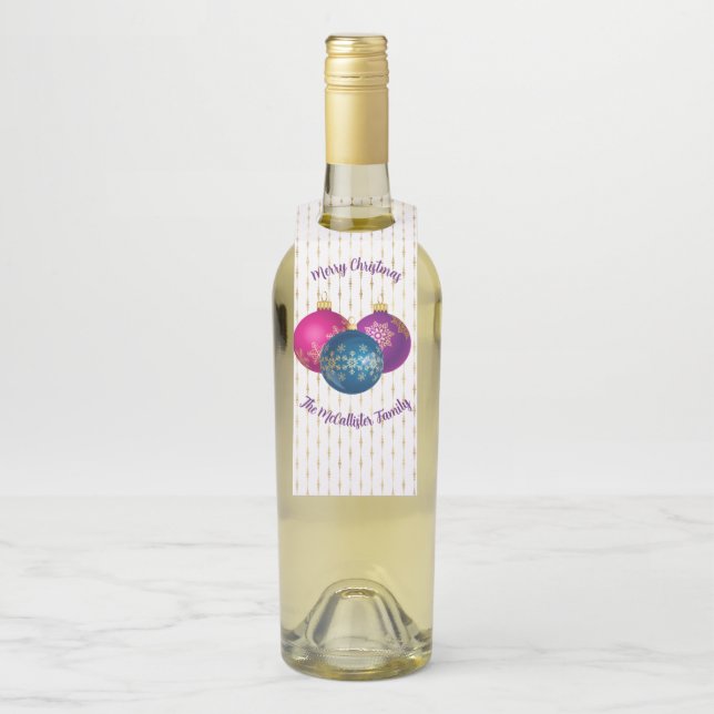 Étiquettes Pour Bouteilles Ornements de Noël colorés (Sur bouteille)