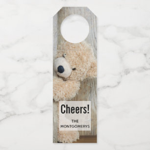 Étiquettes Pour Bouteilles Ours Cute Stuffé Mur Rustique En Bois