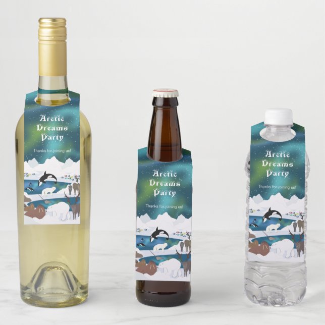 Étiquettes Pour Bouteilles Ours polaire arctique Renne Morse Orque Narval (En situation)