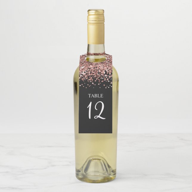 Étiquettes Pour Bouteilles Parties scintillant or rose et numéro de table en  (Sur bouteille)
