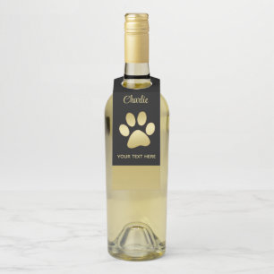 Étiquettes Pour Bouteilles Paw chien brillant or sur arrière - plan noir
