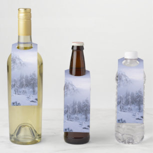 Étiquettes Pour Bouteilles Pays merveilleux d'hiver, brouillard, forêt d'épin