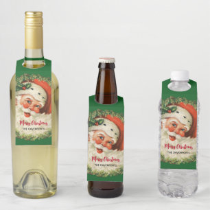 Étiquettes Pour Bouteilles Père Noël vintage avec couronne de pin de Noël
