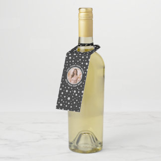 Étiquettes Pour Bouteilles Personalized Photo with Pearls Circle on Black