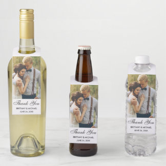 Étiquettes Pour Bouteilles Photo de Merci Mariage moderne