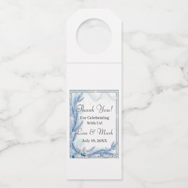 Étiquettes Pour Bouteilles Pin bleu Mariage de Noël d'hiver Bottines Hangers (Devant)