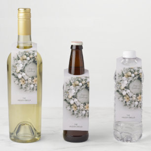 Étiquettes Pour Bouteilles Pin neigeux - couronne de Noël