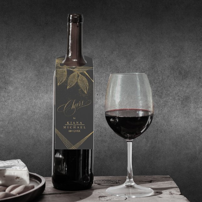 Étiquettes Pour Bouteilles Poussière d'or & contours Mariage Félicitations No (Wine Bottle In Situ)