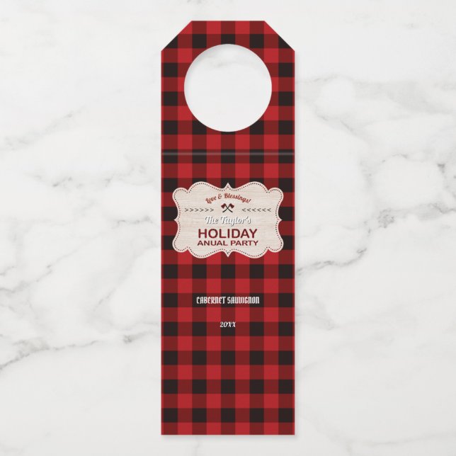 Étiquettes Pour Bouteilles Red Buffalo Plaid Wood Fête annuelle (Devant)
