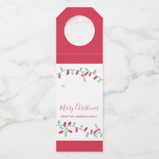 Étiquettes Pour Bouteilles Red Green String Lights cadeau de Noël (Devant)