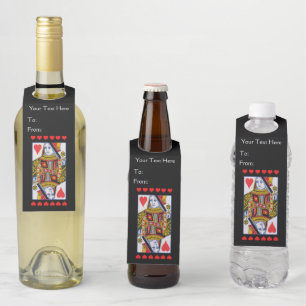 Étiquettes Pour Bouteilles Reine de coeur fantaisie carte à jouer coeurs roug