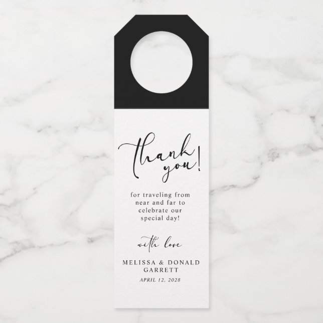 Étiquettes Pour Bouteilles Remerciement de mariage à l'écriture simple modern (Devant)