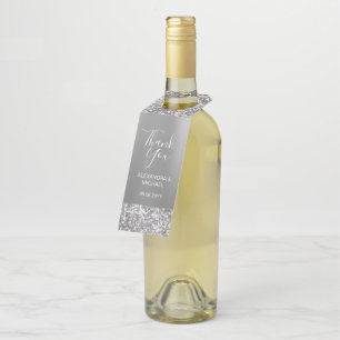 Étiquettes Pour Bouteilles Remerciement de mariage élégant simple argenté pai