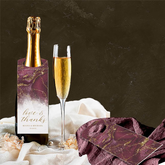 Étiquettes Pour Bouteilles Remerciements de mariage Paillettes de marbre Bour (Front/Back In Situ)