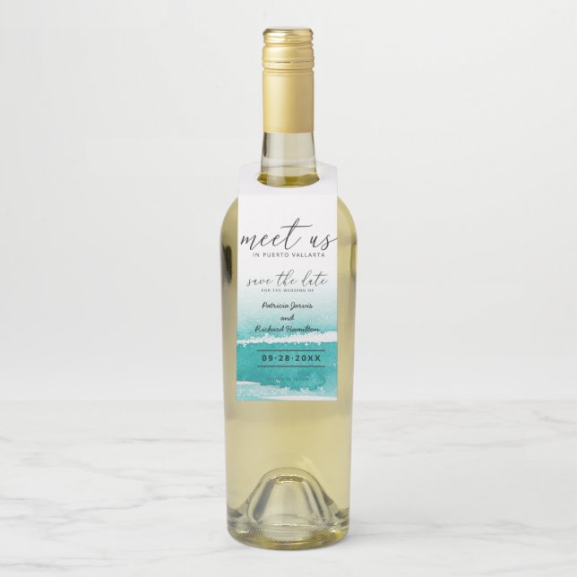 Étiquettes Pour Bouteilles Rencontrez-Nous Dans Mariage Destination Turquoise (Sur bouteille)