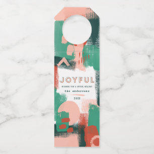 Étiquettes Pour Bouteilles Résumé abstrait rouge, rose + vert joyeux noël